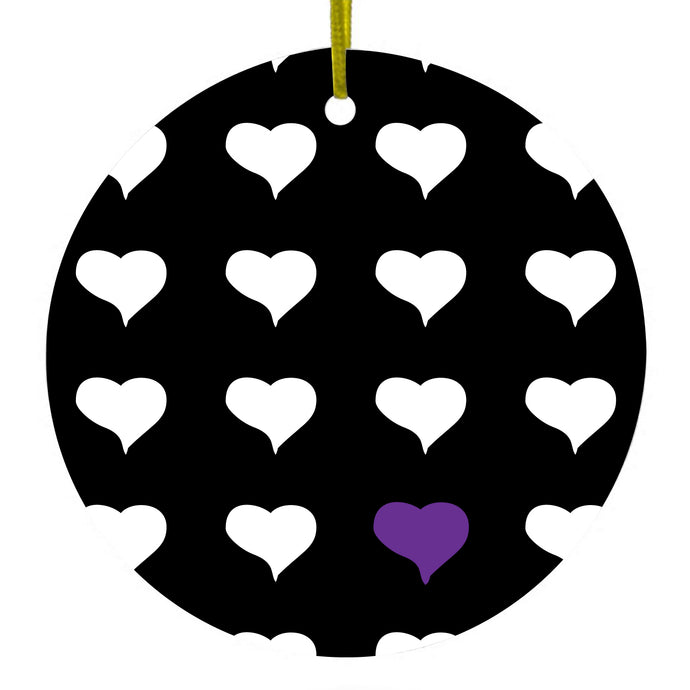 Purple White Black Repeating Hearts Ceramic Ornament
