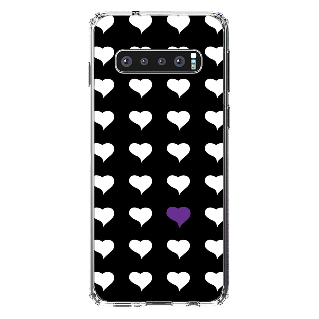 Purple White Black Repeating Hearts Clear Shockproof iPhone Case, view 17