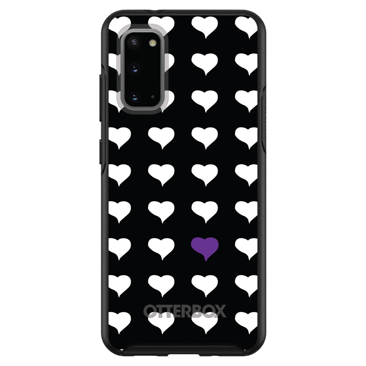 Purple White Black Repeating Hearts OtterBox Symmetry Case for iPhone & Galaxy, view 5