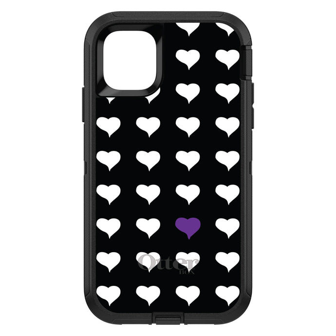 DistinctInk™ OtterBox Defender Series Case for Apple iPhone / Samsung Galaxy / Google Pixel - Purple White Black Repeating Hearts