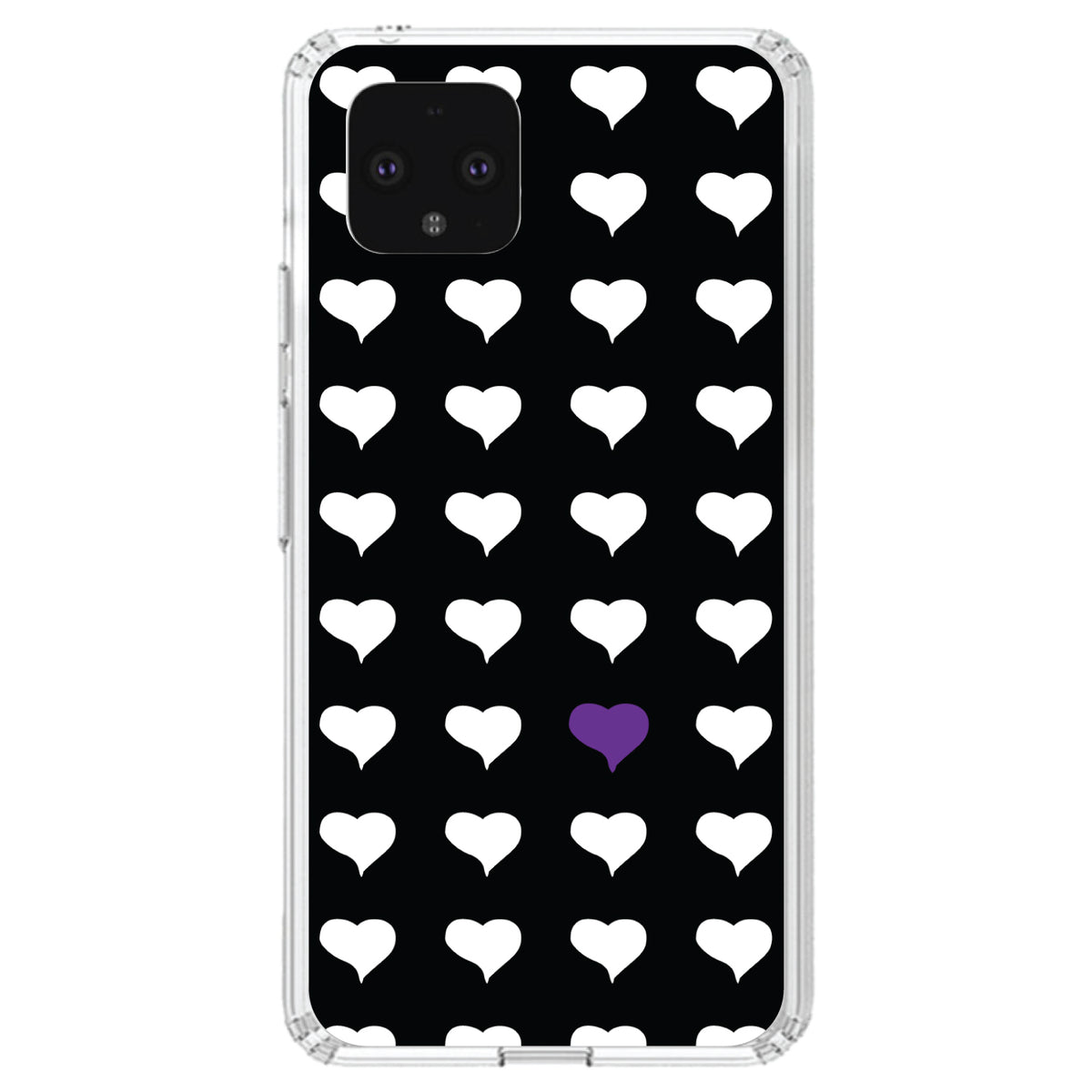 Purple White Black Repeating Hearts Clear Shockproof iPhone Case, view 23