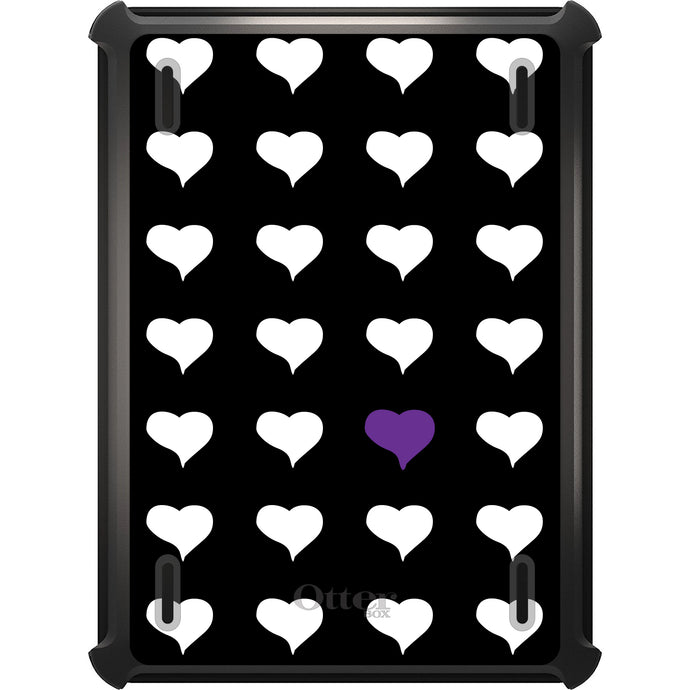 DistinctInk™ OtterBox Defender Series Case for Apple iPad / iPad Pro / iPad Air / iPad Mini - Purple White Black Repeating Hearts