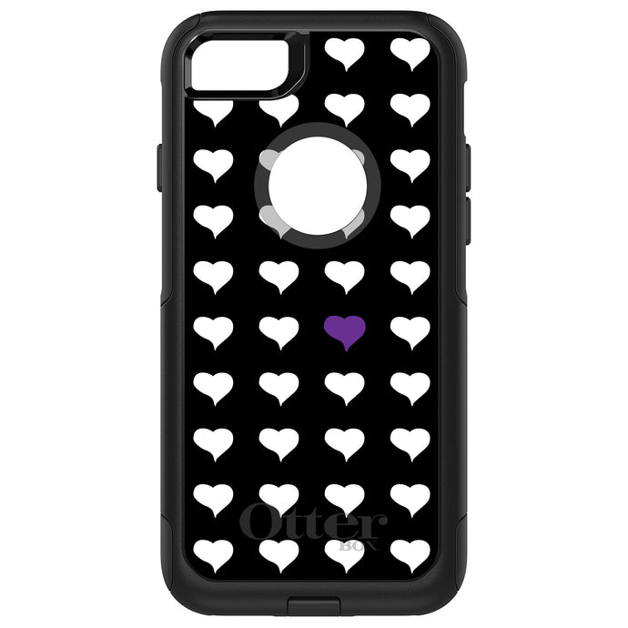 DistinctInk OtterBox Commuter Series Case for Apple iPhone or Samsung Galaxy - Purple White Black Repeating Hearts