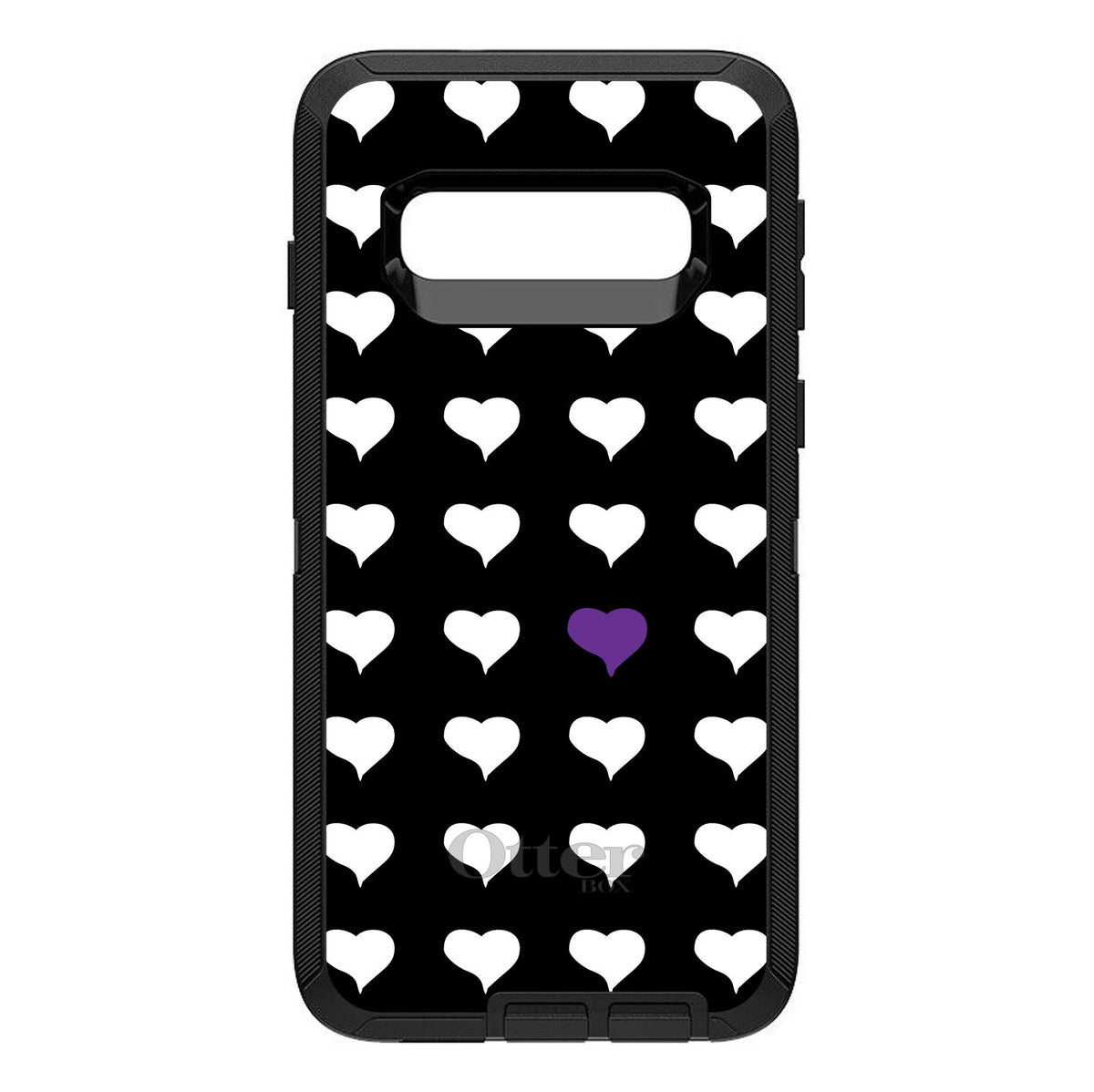 Purple White Black Repeating Hearts OtterBox Defender Case for iPhone & Galaxy, view 5