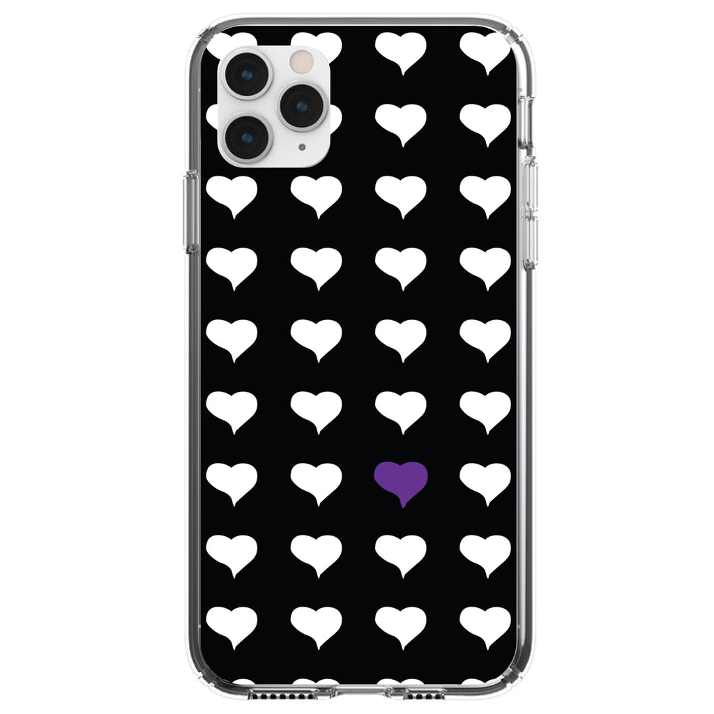Purple White Black Repeating Hearts Clear Shockproof iPhone Case
