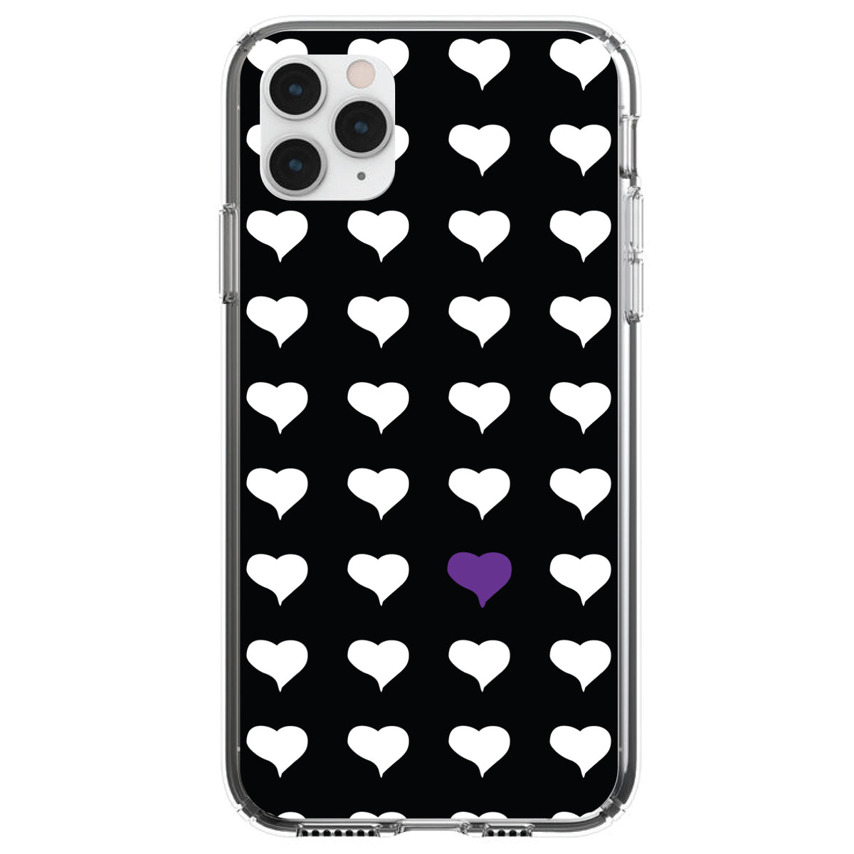 Purple White Black Repeating Hearts Clear Shockproof iPhone Case