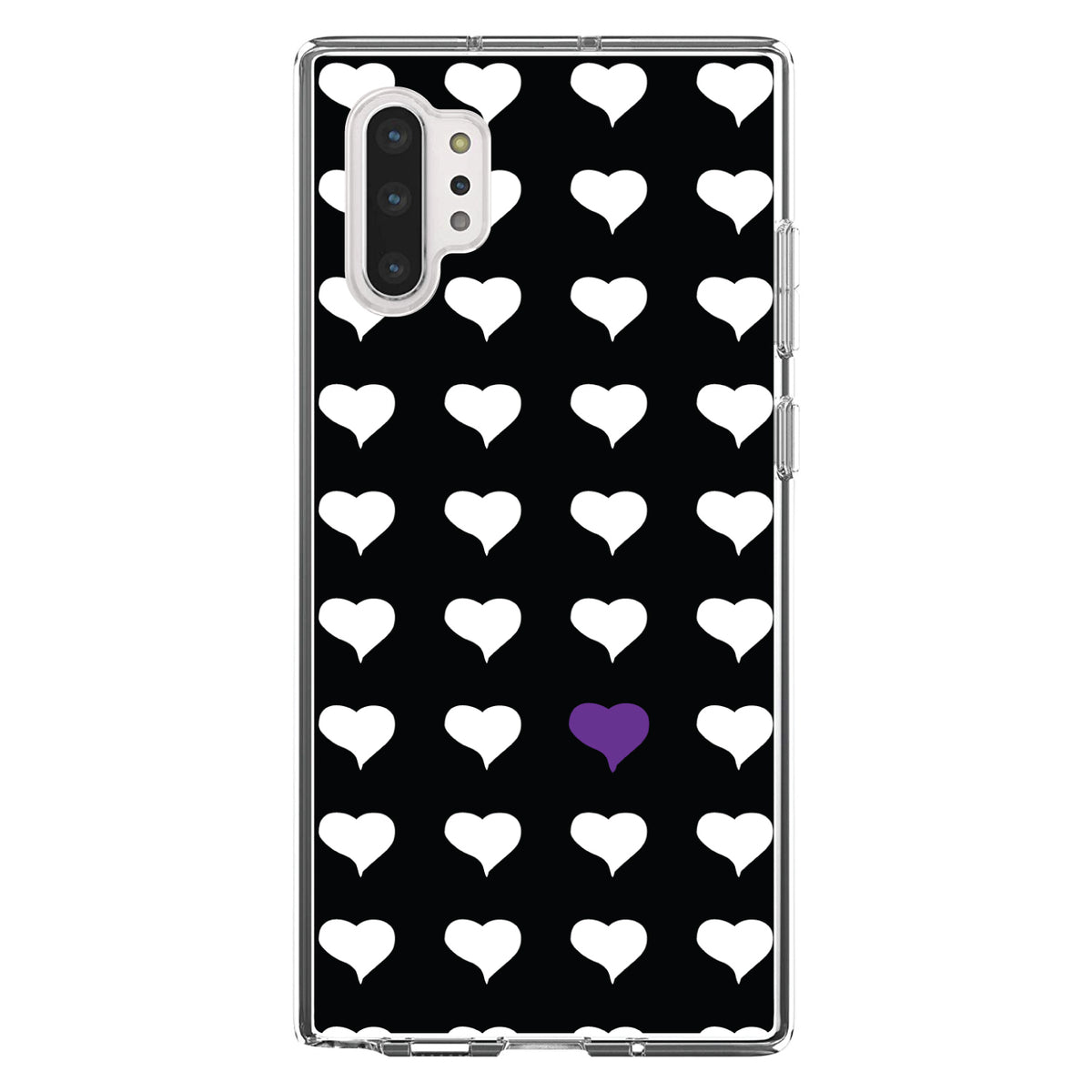 Purple White Black Repeating Hearts Clear Shockproof iPhone Case, view 10
