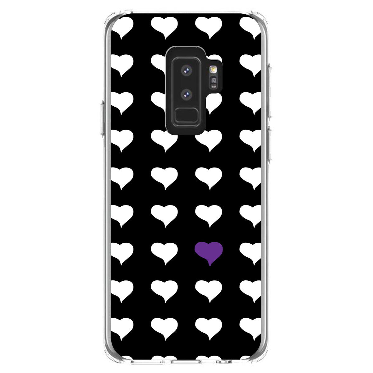 Purple White Black Repeating Hearts Clear Shockproof iPhone Case, view 20