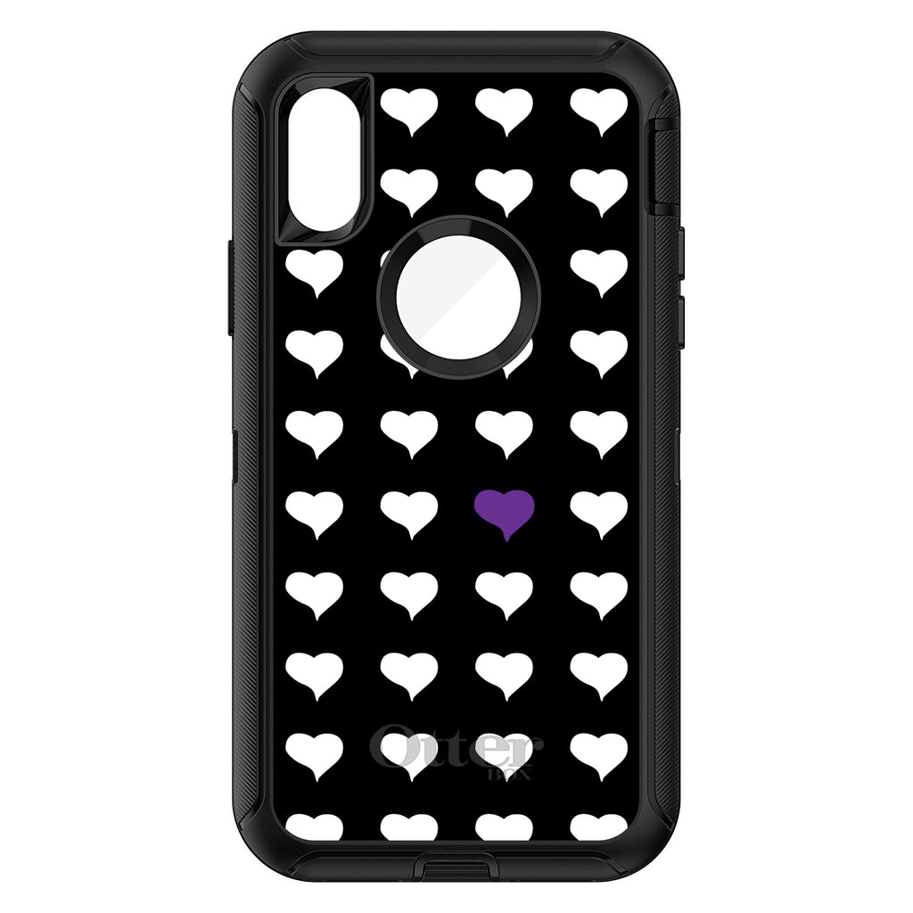 Purple White Black Repeating Hearts OtterBox Defender Case for iPhone & Galaxy, view 2