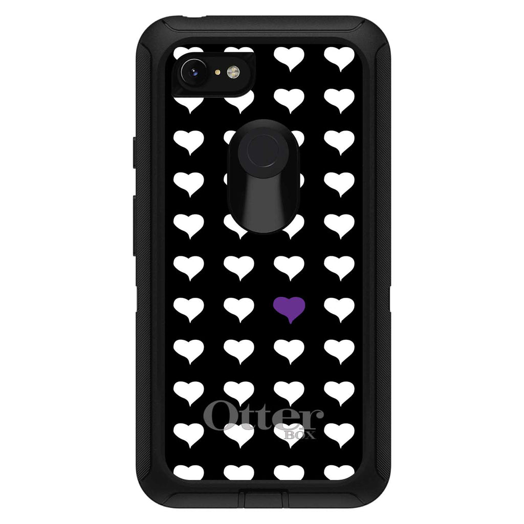 Purple White Black Repeating Hearts OtterBox Defender Case for iPhone & Galaxy, view 14