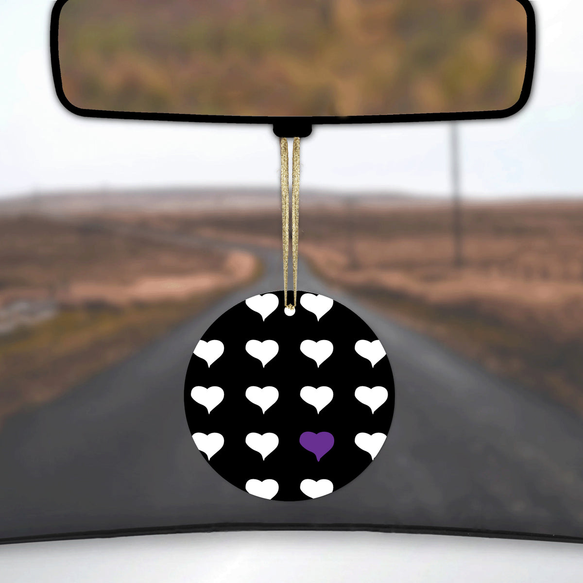 Purple White Black Repeating Hearts Ceramic Ornament, view 3