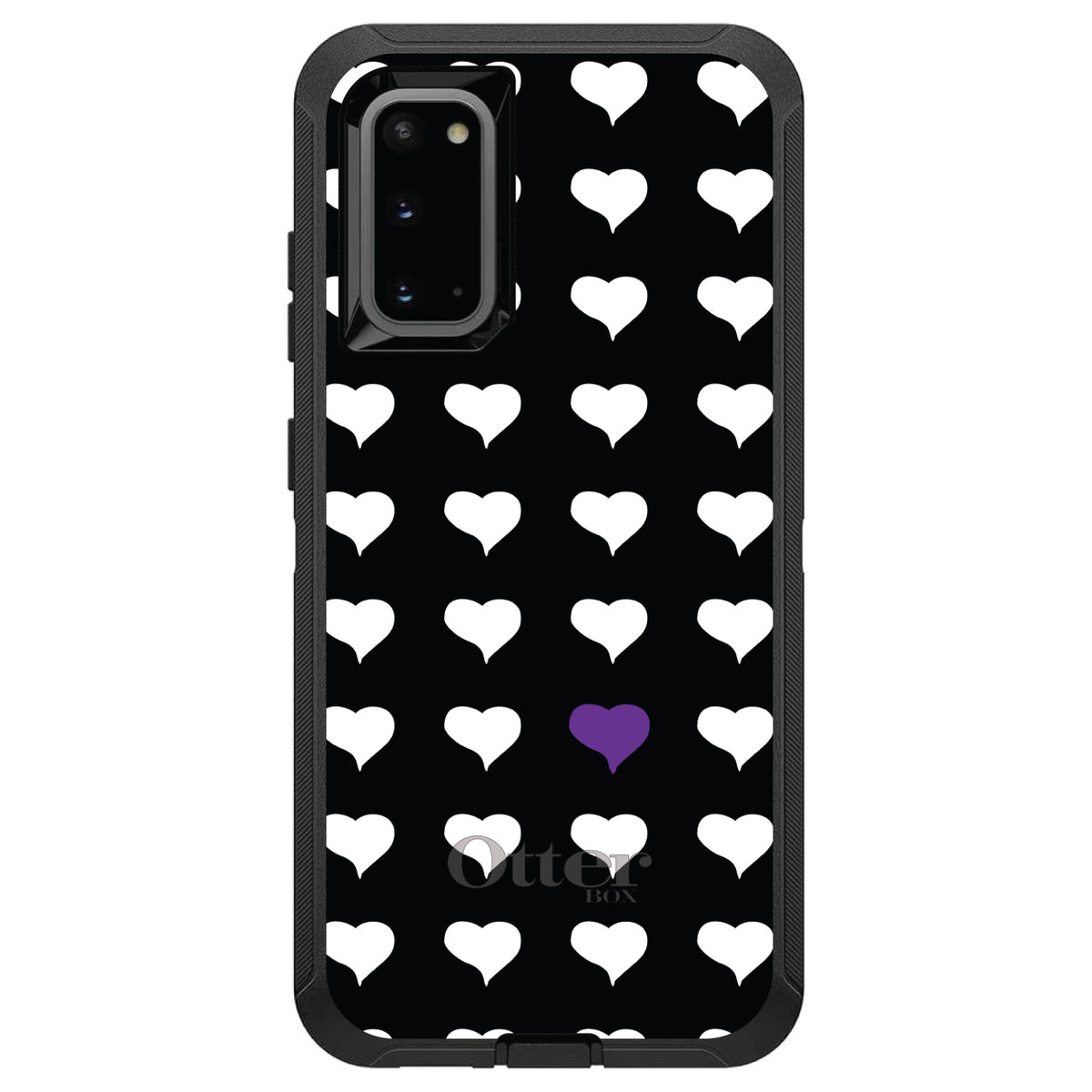 Purple White Black Repeating Hearts OtterBox Defender Case for iPhone & Galaxy, view 4
