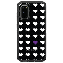 DistinctInk™ OtterBox Defender Series Case for Apple iPhone / Samsung Galaxy / Google Pixel - Purple White Black Repeating Hearts