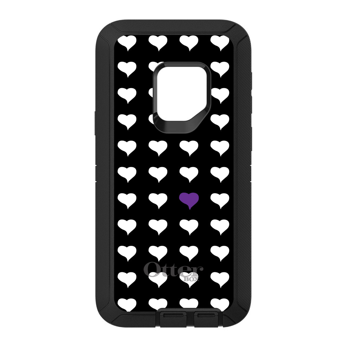 Purple White Black Repeating Hearts OtterBox Defender Case for iPhone & Galaxy, view 7