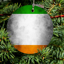 DistinctInk® Hanging Ceramic Christmas Tree Ornament with Gold String - Great Gift / Present - 2 3/4 inch Diameter - Ireland Old Flag