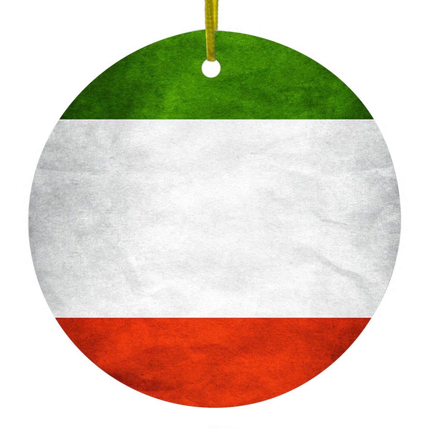 DistinctInk® Hanging Ceramic Christmas Tree Ornament with Gold String - Great Gift / Present - 2 3/4 inch Diameter - Italy Flag Old Weathered Red White Green