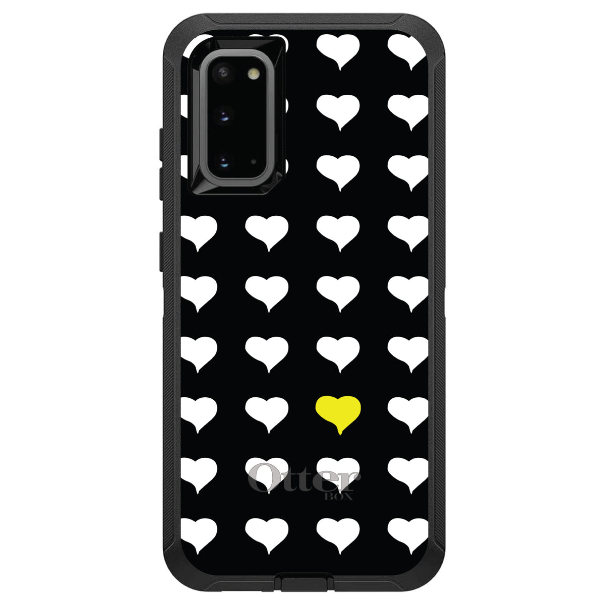 Yellow White Black Repeating Hearts OtterBox Defender Case for iPhone & Galaxy, view 5