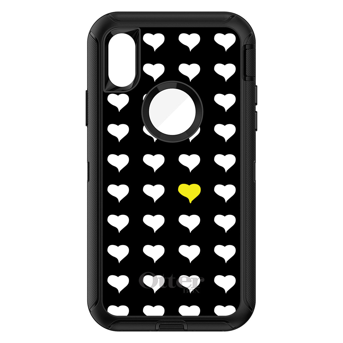 Yellow White Black Repeating Hearts OtterBox Defender Case for iPhone & Galaxy, view 3