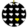 Yellow White Black Repeating Hearts Ceramic Ornament