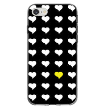 DistinctInk® Clear Shockproof Hybrid Case for Apple iPhone / Samsung Galaxy / Google Pixel - Yellow White Black Repeating Hearts