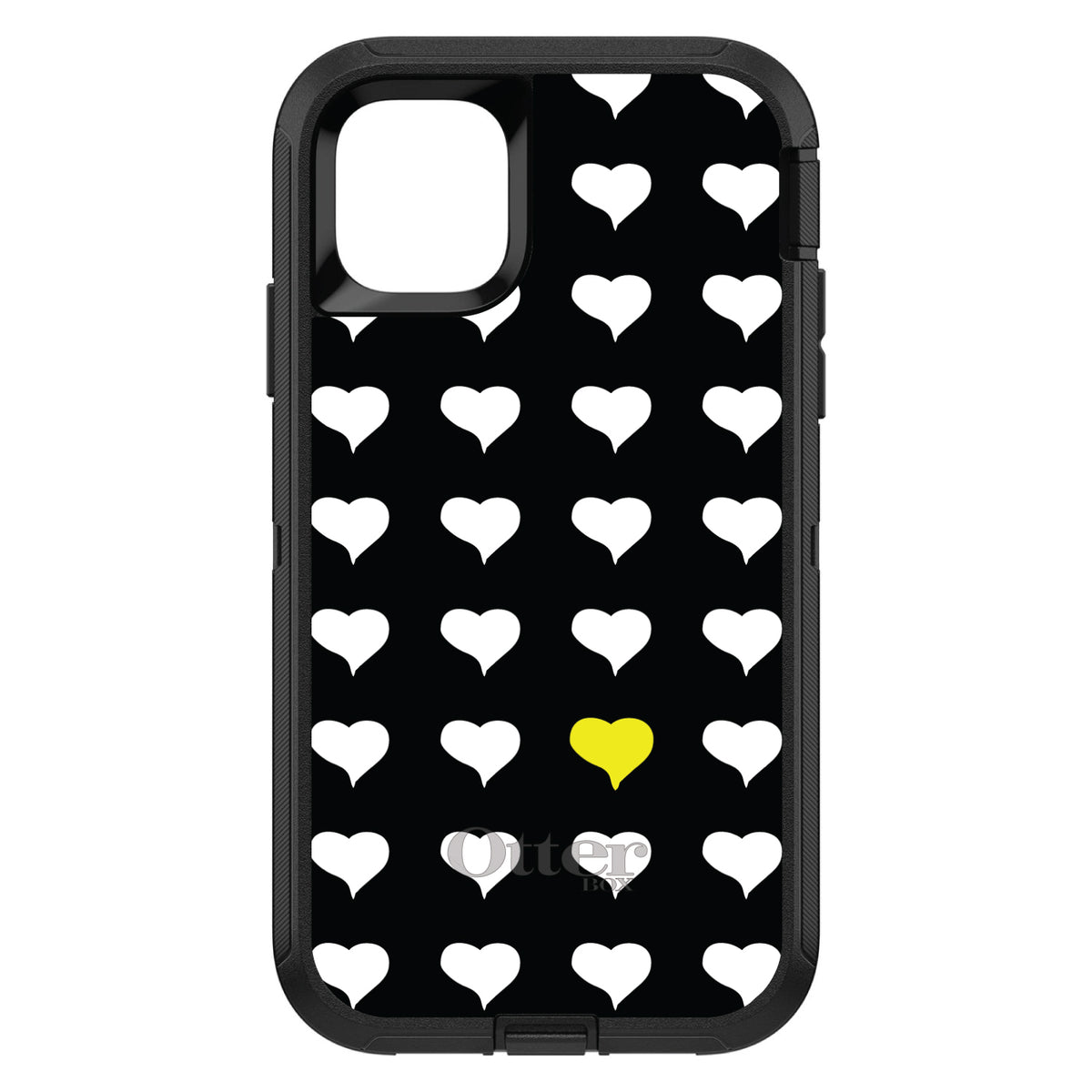 Yellow White Black Repeating Hearts OtterBox Defender Case for iPhone & Galaxy, view 2