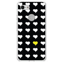 DistinctInk® Clear Shockproof Hybrid Case for Apple iPhone / Samsung Galaxy / Google Pixel - Yellow White Black Repeating Hearts