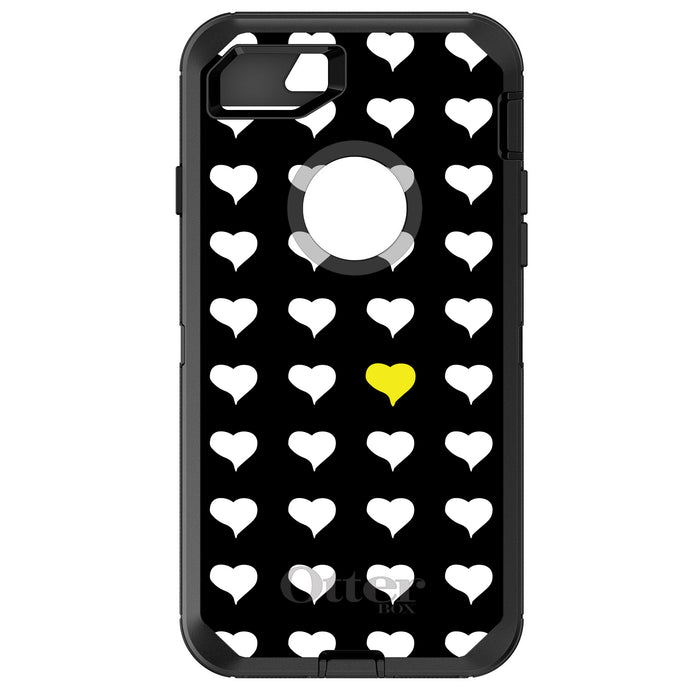 DistinctInk™ OtterBox Defender Series Case for Apple iPhone / Samsung Galaxy / Google Pixel - Yellow White Black Repeating Hearts