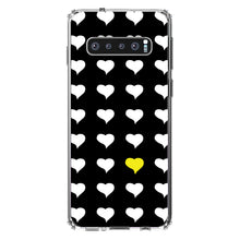 DistinctInk® Clear Shockproof Hybrid Case for Apple iPhone / Samsung Galaxy / Google Pixel - Yellow White Black Repeating Hearts
