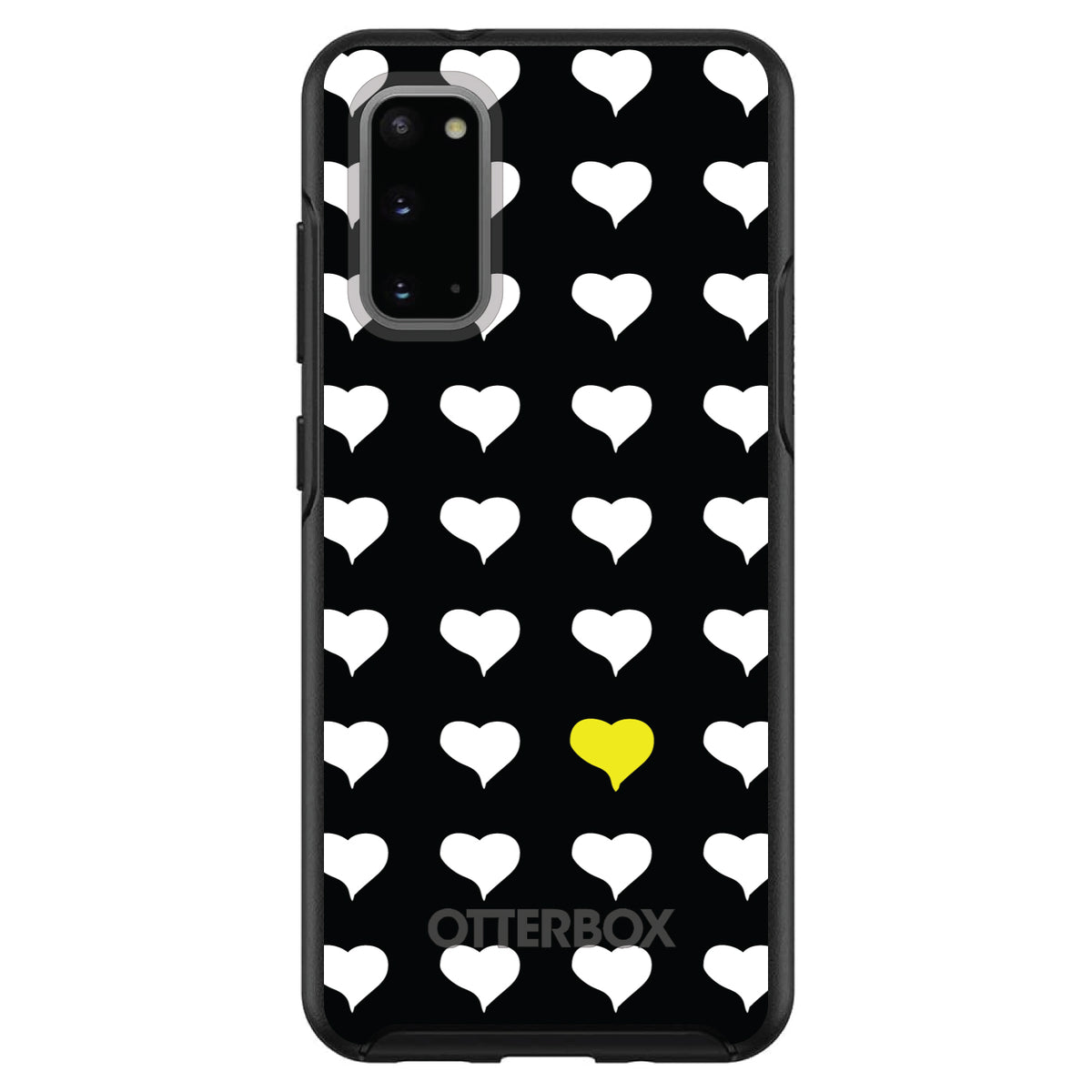 Yellow White Black Repeating Hearts OtterBox Symmetry Case for iPhone & Galaxy, view 5