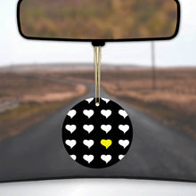 Yellow White Black Repeating Hearts Ceramic Ornament