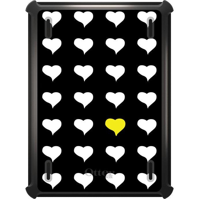 DistinctInk™ OtterBox Defender Series Case for Apple iPad / iPad Pro / iPad Air / iPad Mini - Yellow White Black Repeating Hearts