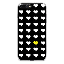 DistinctInk® Clear Shockproof Hybrid Case for Apple iPhone / Samsung Galaxy / Google Pixel - Yellow White Black Repeating Hearts