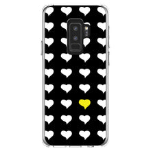 DistinctInk® Clear Shockproof Hybrid Case for Apple iPhone / Samsung Galaxy / Google Pixel - Yellow White Black Repeating Hearts