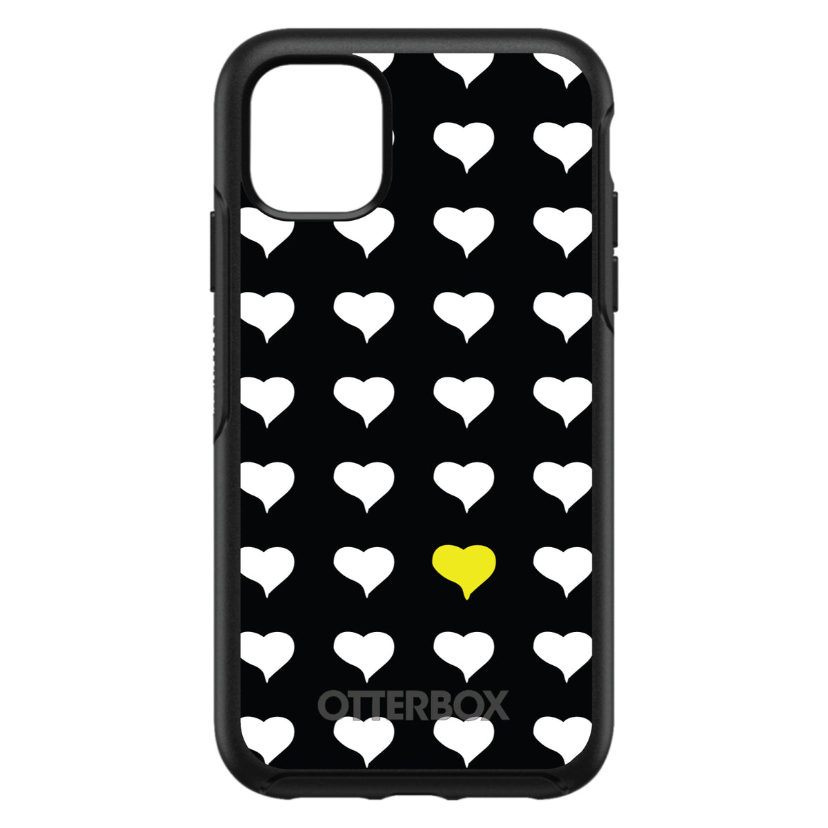 Yellow White Black Repeating Hearts OtterBox Symmetry Case for iPhone & Galaxy, view 3
