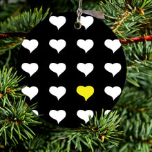 Yellow White Black Repeating Hearts Ceramic Ornament