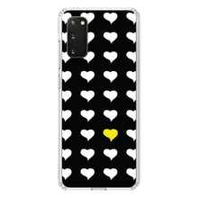 DistinctInk® Clear Shockproof Hybrid Case for Apple iPhone / Samsung Galaxy / Google Pixel - Yellow White Black Repeating Hearts