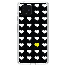 DistinctInk® Clear Shockproof Hybrid Case for Apple iPhone / Samsung Galaxy / Google Pixel - Yellow White Black Repeating Hearts