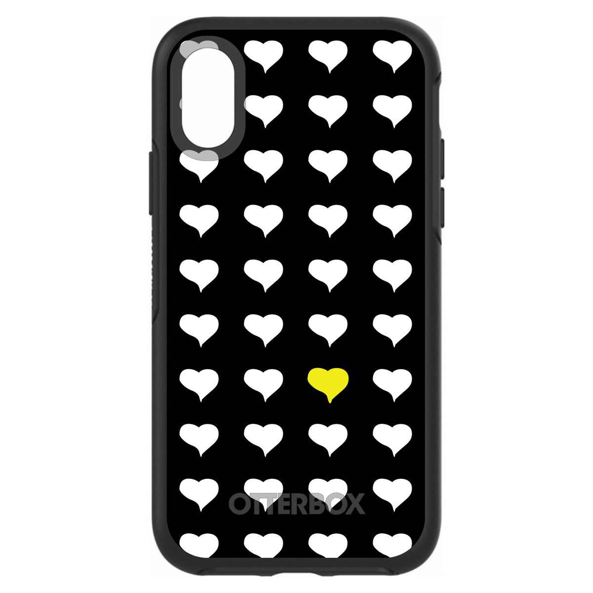 Yellow White Black Repeating Hearts OtterBox Symmetry Case for iPhone & Galaxy, view 4