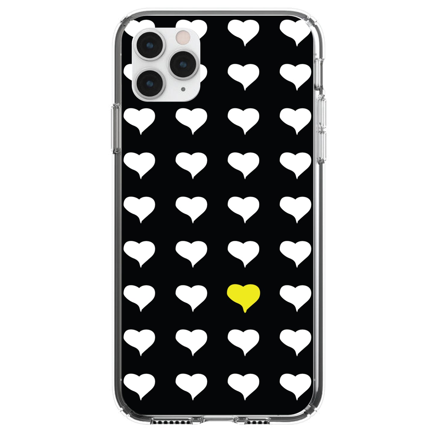 DistinctInk® Clear Shockproof Hybrid Case for Apple iPhone / Samsung Galaxy / Google Pixel - Yellow White Black Repeating Hearts