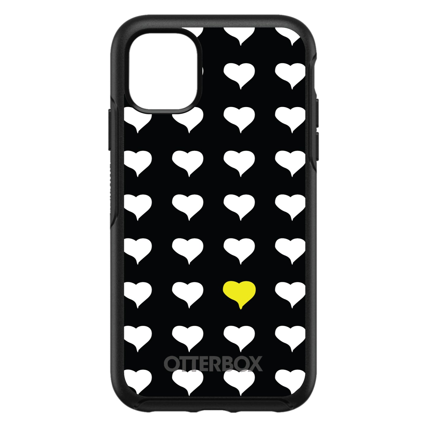 DistinctInk™ OtterBox Symmetry Series Case for Apple iPhone / Samsung Galaxy / Google Pixel - Yellow White Black Repeating Hearts