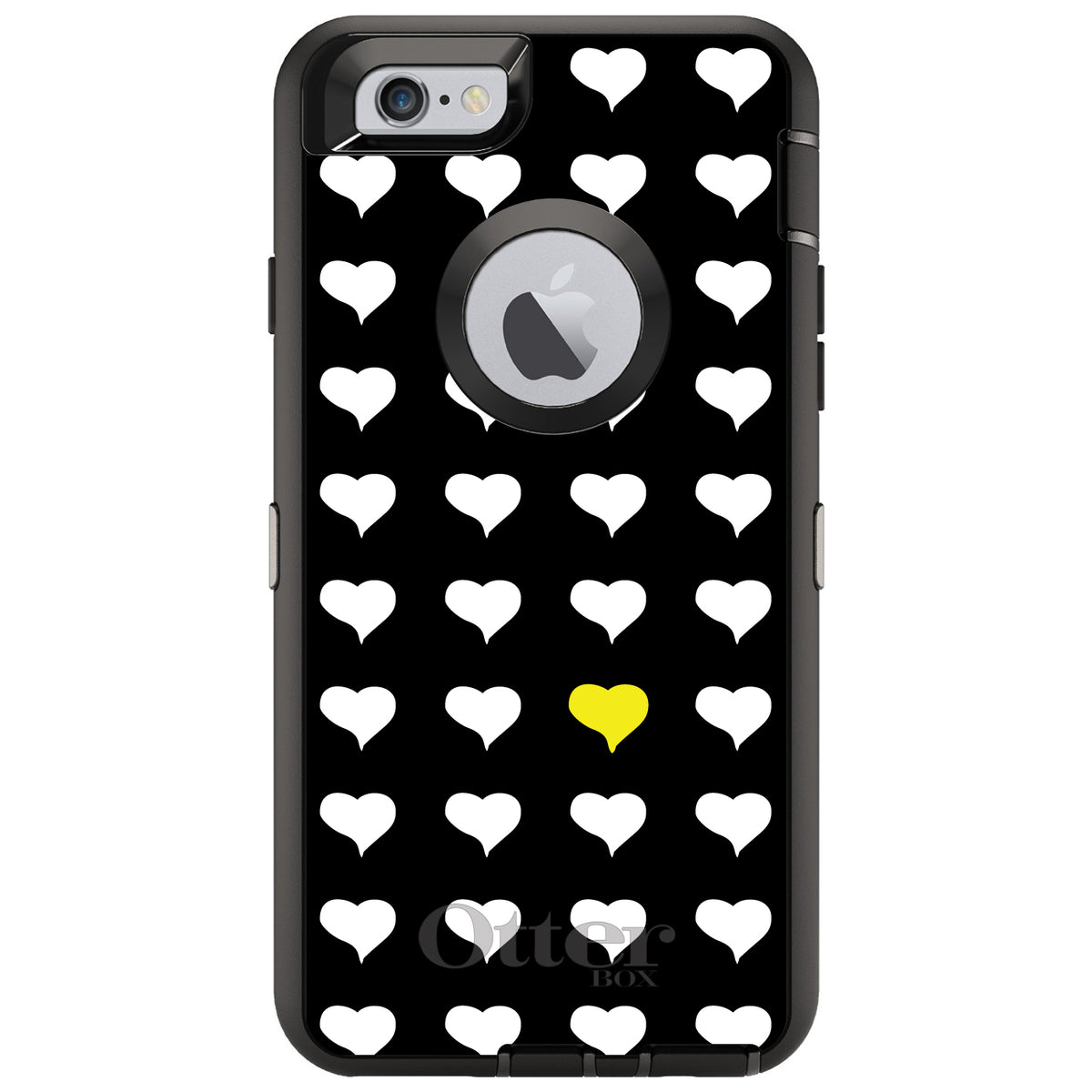 Yellow White Black Repeating Hearts OtterBox Defender Case for iPhone & Galaxy, view 4