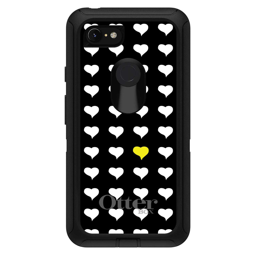 Yellow White Black Repeating Hearts OtterBox Defender Case for iPhone & Galaxy, view 15