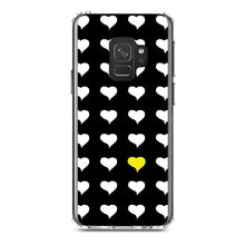 DistinctInk® Clear Shockproof Hybrid Case for Apple iPhone / Samsung Galaxy / Google Pixel - Yellow White Black Repeating Hearts