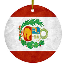 DistinctInk® Hanging Ceramic Christmas Tree Ornament with Gold String - Great Gift / Present - 2 3/4 inch Diameter - Peru Old Flag