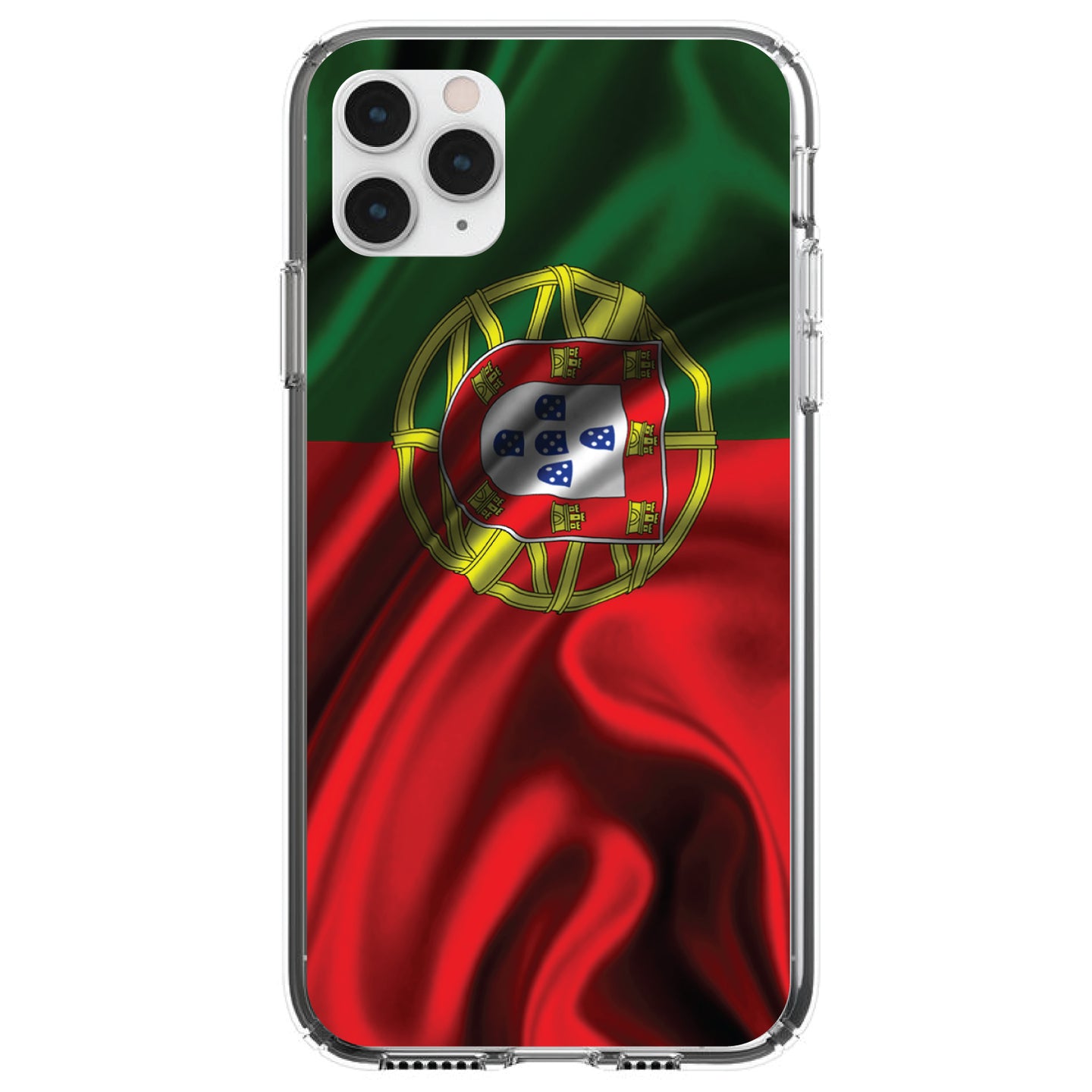 DistinctInk® Clear Shockproof Hybrid Case for Apple iPhone / Samsung Galaxy / Google Pixel - Portugal Waving Flag