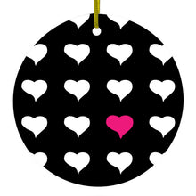 Pink White Black Repeating Hearts Ceramic Ornament