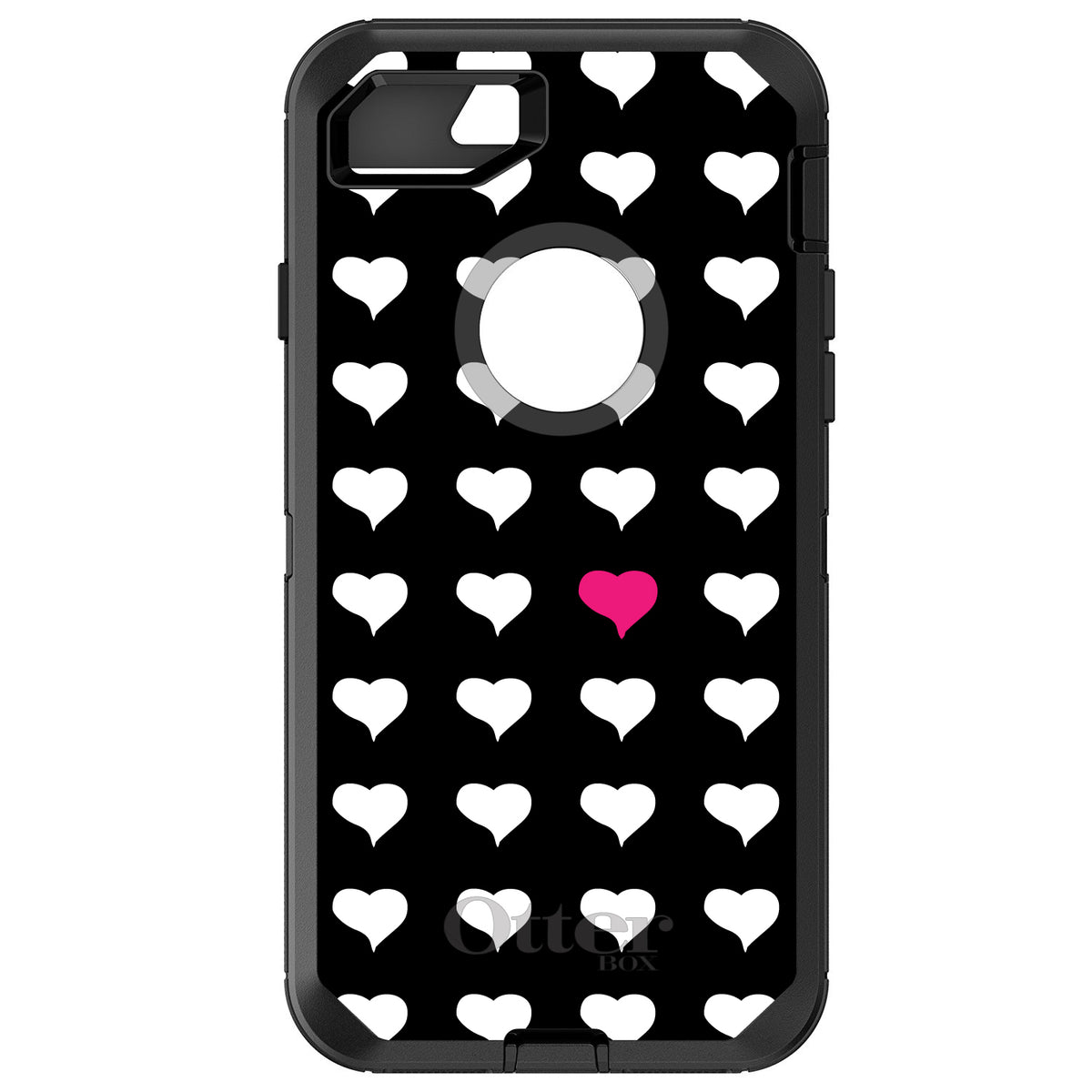 Pink White Black Repeating Hearts OtterBox Defender Case for iPhone & Galaxy