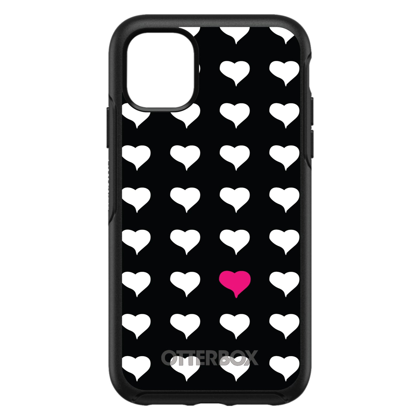 DistinctInk™ OtterBox Symmetry Series Case for Apple iPhone / Samsung Galaxy / Google Pixel - Pink White Black Repeating Hearts