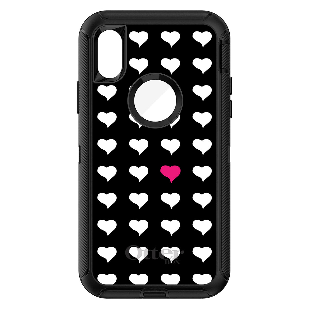Pink White Black Repeating Hearts OtterBox Defender Case for iPhone & Galaxy, view 3