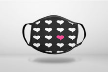 Pink White Black Repeating Hearts - 3-Ply Reusable Soft Face Mask Covering, Unisex, Cotton Inner Layer
